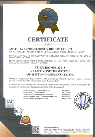 ISO 9001-2015 Kalite Yönetim Sistemi Sertifikas